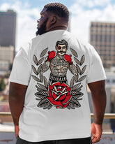 Men's Plus Size Street Fashion Boxing Beard Floral Print Round Neck Short Sleeve T-Shirt